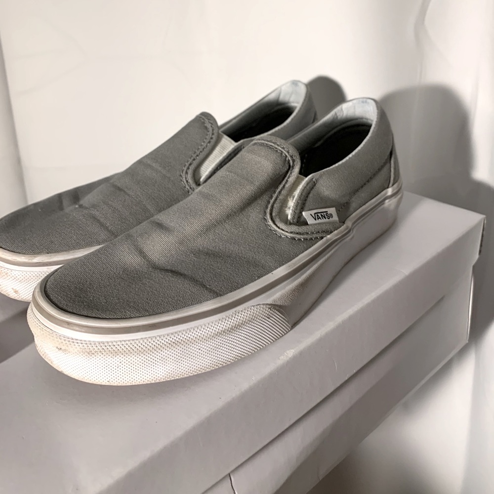 Vans: Gray Classic Slip-Ons